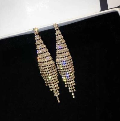 Super Flash Diamond tweekleurige Tassel Earrings voor vrouwen (gouden clip earings)