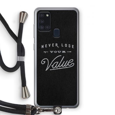 Never lose your value: Samsung Galaxy A21s Transparant Hoesje met koord