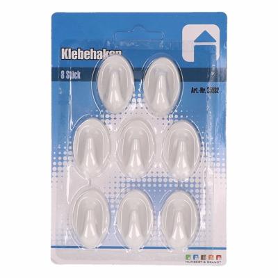 Zelfklevende ophanghaken - 8x stuks - witte kunststof keuken/badkamer haakjes - 3 x 4 cm