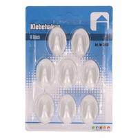 Zelfklevende ophanghaken - 8x stuks - witte kunststof keuken/badkamer haakjes - 3 x 4 cm