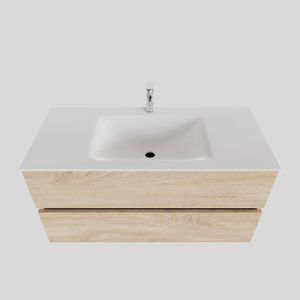 Badkamermeubel Solid Surface BWS Oslo 100x46 cm Midden Wood Washed Oak (met 1 kraangat)