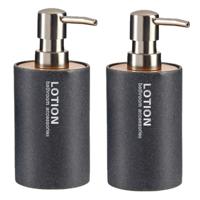 Arte r Zeeppompje/dispencer - 2x - antraciet - kunststof - 350 ml - navulbaar - toilet/badkamer