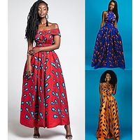 Dames Jurken Moderne Afrikaanse outfits Boho Afrikaanse print Kitenge Schouderafhangend Hoofdactrice Maskerade Volwassenen Kleding Feest Lightinthebox