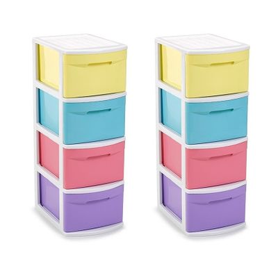 2x stuks ladekast/organizer met 4 lades multi kleuren 39 x 28,5 x 78 cm