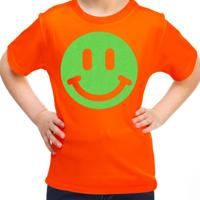 Verkleed T-shirt voor meisjes - Smile Emoticon - oranje - carnaval - feestkleding voor kinderen