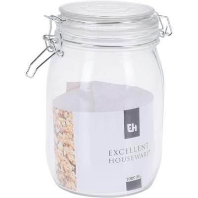Excellent Houseware glazen voorraadpot met klem 1l