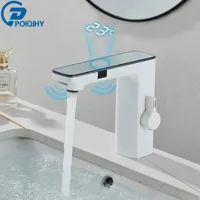 Witte Slimme Sensor Wastafelkraan met Digitaal Display - Touchless Mengkraan | Warm & Koud Water | Voor Badkamer