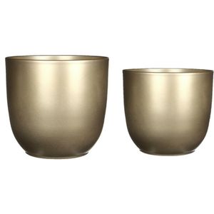 Plantenpot/bloempotten set - 4x stuks - keramiek - goud - D19 en D25 cm