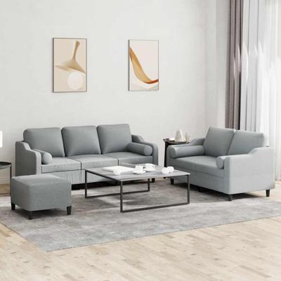 3-delige Loungeset met kussens stof lichtgrijs