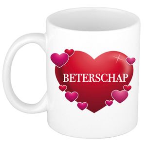 Beterschap cadeau mok / beker wit met hartjes 300 ml     -