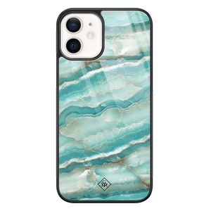 iPhone 12 glazen hardcase - Marmer azuurblauw