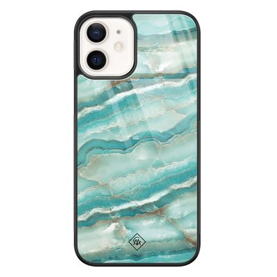 iPhone 12 glazen hardcase - Marmer azuurblauw