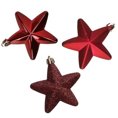 6x stuks kunststof sterren kerstballen 7 cm donkerrood