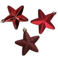 6x stuks kunststof sterren kerstballen 7 cm donkerrood