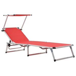 The Living Store Ligbed - Rood - 186 x 58 x (75-105) cm - Verstelbaar - Inklapbaar