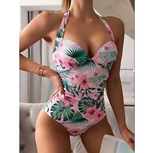 Dames Zwemkleding Een stukje Normaal Zwempak Flora Opdrukken Zwart Roze Rood Marineblauw Bruin Badpakken Strand Kleding Zomer Sportief