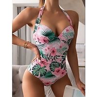 Dames Zwemkleding Een stukje Normaal Zwempak Flora Opdrukken Zwart Roze Rood Marineblauw Bruin Badpakken Strand Kleding Zomer Sportief