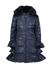 Le Chic Meisjes winterjas ruffel AOP - Bouquet - Navy blauw