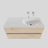 Badkamermeubel Solid Surface BWS Stockholm 100x46 cm Rechts Wood Washed Oak (0 kraangaten) - thumbnail