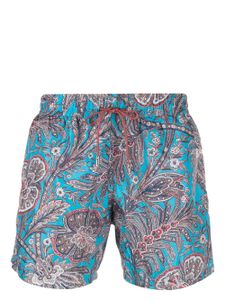 ETRO short de bain fleuri à lien de resserrage - Bleu