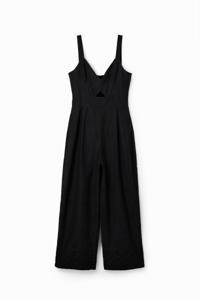 Lange jumpsuit met schouderbandjes en borduursel - BLACK - XL