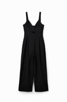 Lange jumpsuit met schouderbandjes en borduursel - BLACK - XL