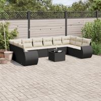 11-delige Loungeset met kussens poly rattan zwart
