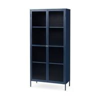 Olivine Katja Hoge Metalen Vitrinekast met Ribglas - B 90 cm - Blauw