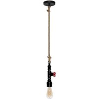 Hanglamp Amarcord E27 zwart gasbuis fitwerk henneptouw industrieel