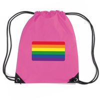 Regenboog nylon rugzak roze met Regenboog vlag - thumbnail