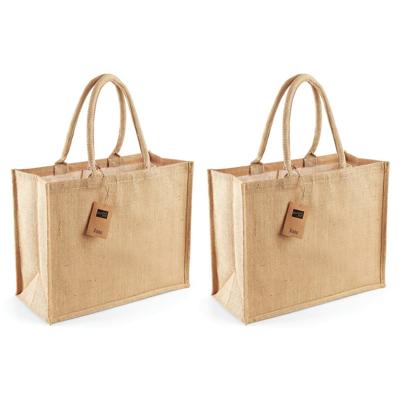 Jute boodschappentas/shopper - 2x - naturel - 42 x 33 x 19 cm - Naturel goodiebag - 21 liter