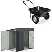 Tuingereedschapskist met Schuin Dak en Tuinkar van Duurzaam Staal Tuingereedschapskist en Kar van Staal