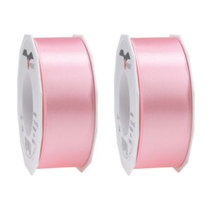 2x Luxe hobby/decoratie roze satijnen sierlinten breed 4 cm/40 mm x 25 meter