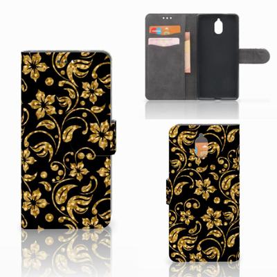 Nokia 3.1 (2018) Hoesje Gouden Bloemen