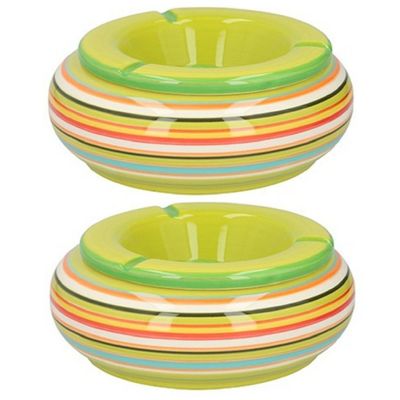Storm asbak 2x stuks Keramiek groen/multi-kleur 17 x 8 cm