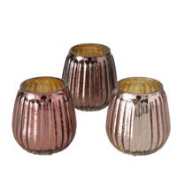 Boltze Home Theelichthouder Glas Met Ribbel Alisa Roze Metallic Dia7cm H9cm - thumbnail