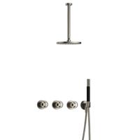 Hotbath Cobber - CW7067 - Inbouw Regendoucheset - Geborsteld Nikkel - 2 Stopkranen - Thermostatisch - Plafondbuis 30 cm - Hoofddouche 200 mm - Ronde Handdouche - Waterbesparend