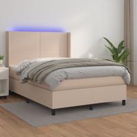 Boxspring met matras en LED kunstleer cappuccinokleur 140x190cm