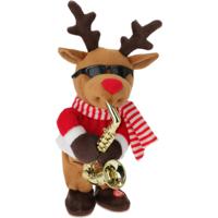 Rendier pop - met saxofoon - dansend met muziek - 35 cm- kerstfiguur