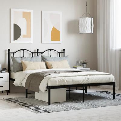 Bedframe met hoofdbord metaal zwart 140x200 cm