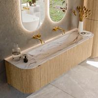 Badmeubel Mondiaz Kurve-Dlux | 170 cm | Meubelkleur Oak | Wastafelkleur Nata | Solid surface | Wasbak midden spoelbak | Zonder kraangat(en)