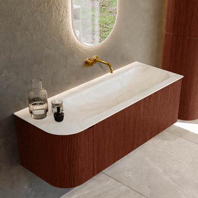 Badmeubel Mondiaz Kurve-Dlux | 125 cm cm | Meubelkleur Ruby | Wastafelkleur Ostra | Solid surface | Wasbak rechter zijde spoelbak | Zonder kraangat(en)