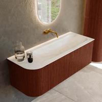Badmeubel Mondiaz Kurve-Dlux | 125 cm cm | Meubelkleur Ruby | Wastafelkleur Ostra | Solid surface | Wasbak rechter zijde spoelbak | Zonder kraangat(en)