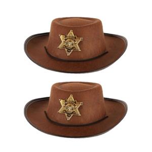 Funny Fashion Cowboy/sheriff hoed - 2x stuks - bruin - kinderen - carnaval