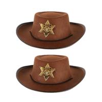 Funny Fashion Cowboy/sheriff hoed - 2x stuks - bruin - kinderen - carnaval