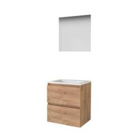 Basic-Line Ultimate 46 Badkamermeubelset - 60 x 46 cm - Greeploos - 2 Lades - Acryl Wastafel - 1 Kraangat - Spiegel met Indirecte LED Verlichting - Whisky Oak