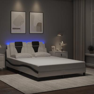 Bedframe "Viana" met LED zonder matras kunstleer wit en zwart 140x190 cm