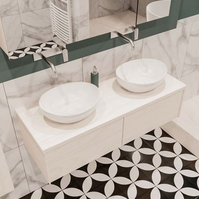 Mondiaz Lush Barco badmeubel underlayment 120 cm 2 lades mdf 2 waskommen beide zijden zonder kraangat