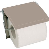 Toiletrolhouder wand/muur - metaal en MDF hout klepje - beige - thumbnail