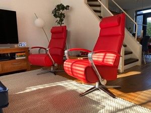Set van 2 leren relaxfauteuils met stalen frame - met extra nekkussen - rood leer - Echt leer, Industrieel, ontdek de vele Leersoorten en Kleuren bij ShopX